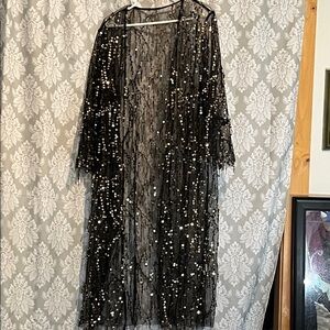 Black gold sequin kimono 3x